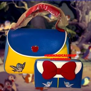 LOUNGEFLY Disney Snow White Cosplay Bow Handbag and Bow Zip Around Wallet
